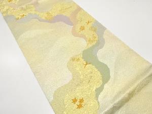 道長取りに松・梅・鳥模様織り出し　袋帯